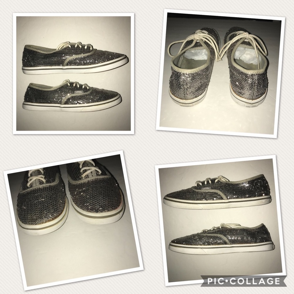 Vans Silver Sequin Sneakers Tennis Shoes - Picture 7 of 7
